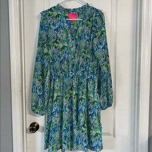 Lilly Pulitzer Vibrant Blue and Green Long Sleeve Dress